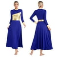 thumbnail image 1 of Aislor Womens Dance Dress Shiny Metallic Long Sleeve Lyrical Dancewear Blue XL, 1 of 7