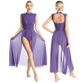 thumbnail image 1 of Aislor Womens Flowy Lyrical Dance Mock Neck Ballet Gymnastic Leotard High-Low Dress Purple XXL, 1 of 7