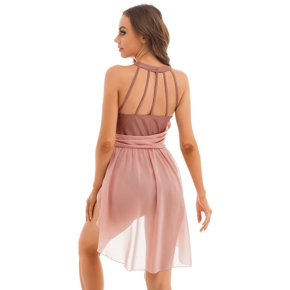 Aislor Womens Halter Neck Chiffon Leotard Dress Dancewear Lyrical Dance Costume