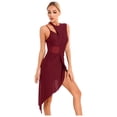 thumbnail image 1 of Aislor Womens Latin Ballroom Dance Dress Lyrical Salsa Sheer Mesh Asymmetrical Hem Leotard Dancewear Burgundy L, 1 of 7