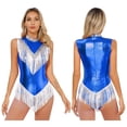 thumbnail image 1 of Aislor Womens Shiny Metallic Fringed Dance Leotard Bodysuit Sequins Latin Jazz Ballroom Costume Blue XXL, 1 of 7