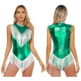 thumbnail image 1 of Aislor Womens Shiny Metallic Fringed Dance Leotard Bodysuit Sequins Latin Jazz Ballroom Costume Green M, 1 of 7