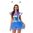 thumbnail image 1 of Aislor Womens Shiny Metallic Space Alien Color Block Tutu Dress with Headwear Outfits Blue XL, 1 of 7