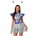 thumbnail image 1 of Aislor Womens Shiny Metallic Space Alien Color Block Tutu Dress with Headwear Outfits Silver M, 1 of 7