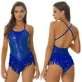 thumbnail image 1 of Aislor Womens Sparkling Sequins Fringed Cross Back Latin Jazz Salsa Dress Leotard Bodysuit, 1 of 7