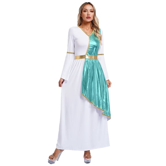 Aislor Womens Toga Costume Halloween Outfits Adult Queen Princess Overlay Tunic Praise Dance Dress Sky Blue L