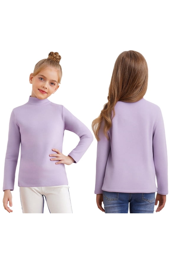 Youth Girls Thermal Shirt Fleece Lined Base Layer Tops Winter Tees Long Sleeve Undershirt Purple 170