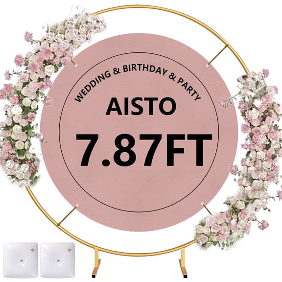 Aisto Round Backdrop Stand Arch Balloon Golden Metal Circle Garland Frame with Base for Wedding Birthday Party Baby Shower Graduation Decoration (7.87 FT) Y101