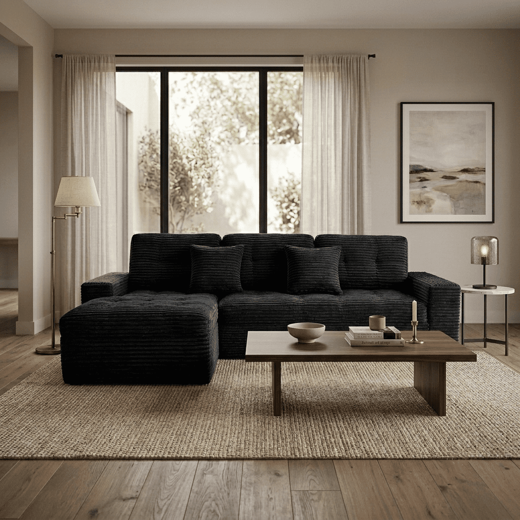 Aisword 105"W Modular Cloud Sectional Sofa with Ottoman,Faux Rabbit Fur Velvet Frameless Sectional Sofa Couch for Living Room,Black