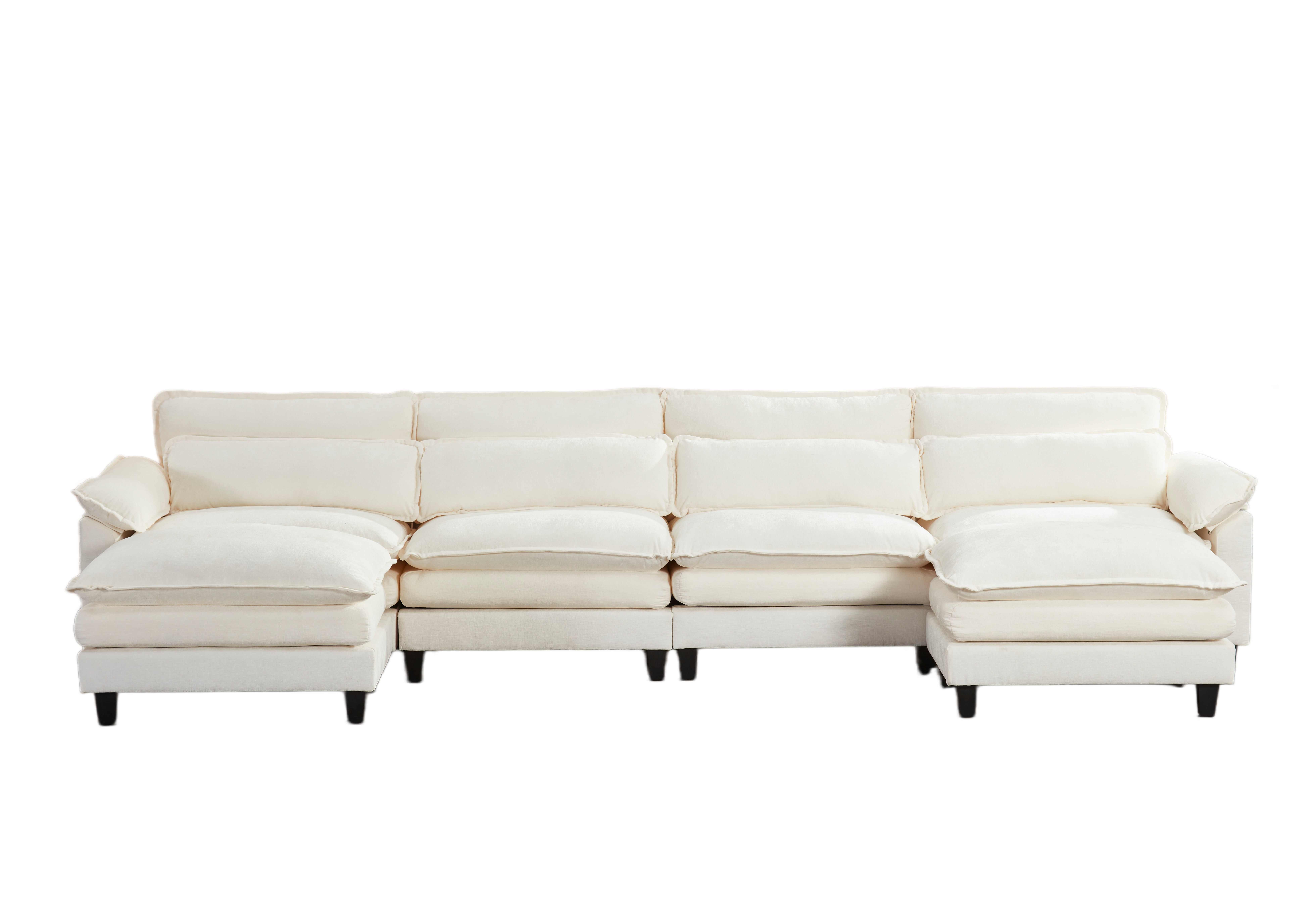 Aisword 148" Modular Sectional Sofa,L Shaped Modern Cloud Couch with Ottoman,4-Seat Chenille Deep Seat Sofa,USB Port,Beige