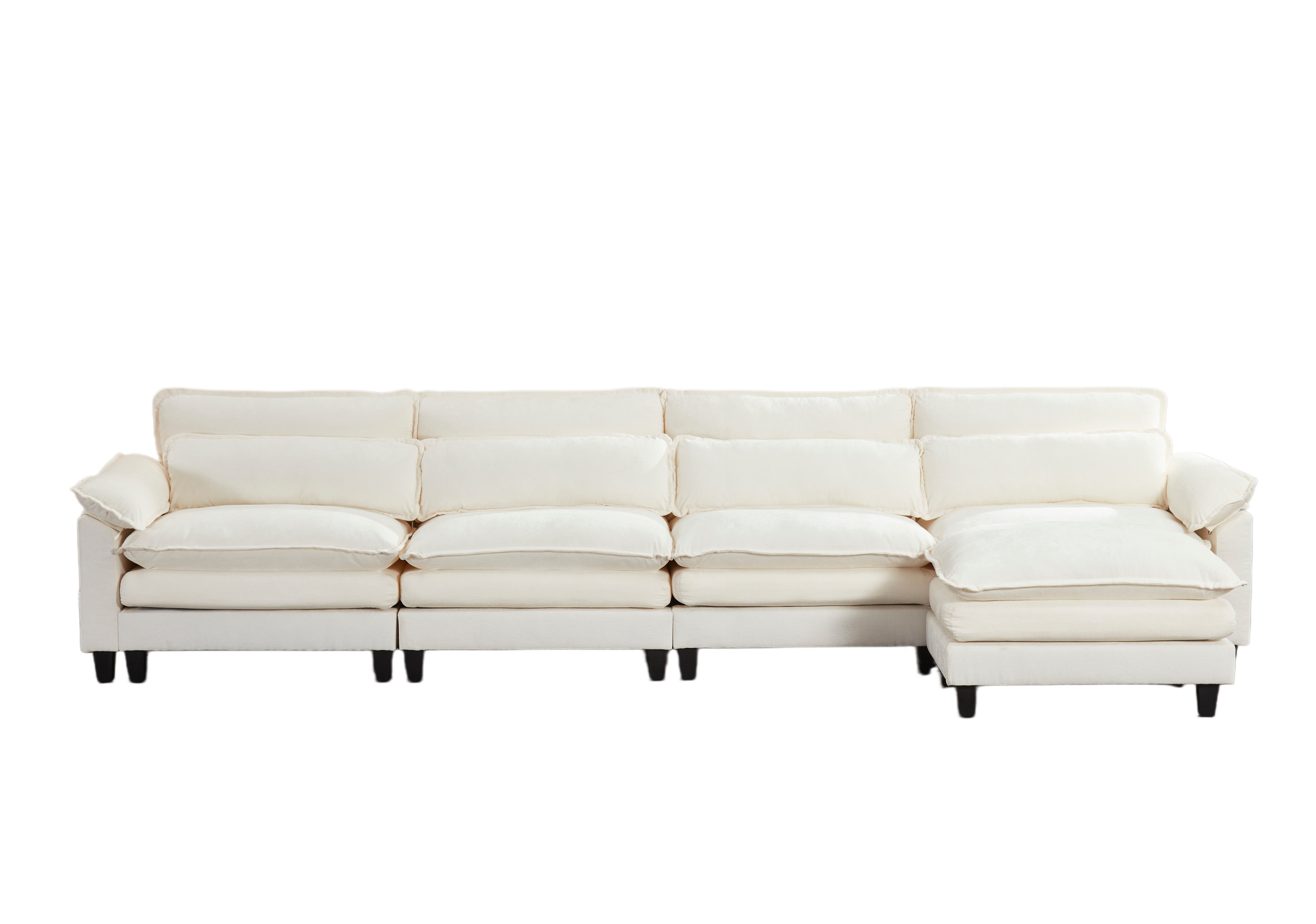 Aisword 148" Modular Sectional Sofa,U Shaped Modern Cloud Couch with Ottoman,4-Seat Chenille Deep Seat Sofa,USB Port,Beige