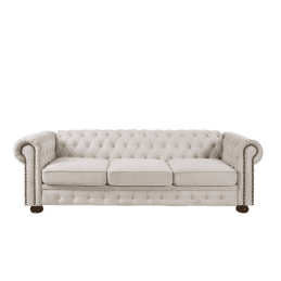 Aisword 89" Chesterfield Sofa, 3-Seater Vintage Couch, Mid Century Modern Sofa with Rolled Arm for Living Room,White