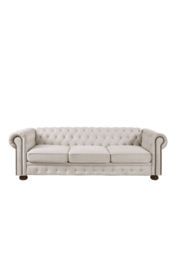 89" Chesterfield Sofa, 3-Seater Vintage Couch, Mid Century Modern Sofa with Rolled Arm for Living Room,White