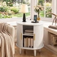 thumbnail image 1 of Aisword Nightstand with Charging Station, Fluted Accent Side Table with Sliding Door and Adjustable Shelf, End Table for Small Space, White, 1 of 5