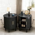 thumbnail image 1 of Aisword Nightstand Set of 2 with Charging Station, Fluted Accent Side Table with Sliding Door and Adjustable Shelf, End Table for Small Space, Black, 1 of 6