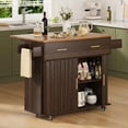 thumbnail image 1 of Aisword Rolling Kitchen Island with Drop Leaf Countertop, Mobile Kitchen Cart on Wheels, Sliding Door, Drawers, Spice Rack & 2-Tier Storage, Brown, 1 of 8