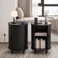 thumbnail image 1 of Aisword Round End Table Set of 2 with Charging Station, Fluted Accent Side Table with Sliding Door and Adjustable Shelf, Nightstand for Small Space, Black, 1 of 6