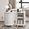 thumbnail image 1 of Aisword Round End Table Set of 2 with Charging Station, Fluted Accent Side Table with Sliding Door and Adjustable Shelf, Nightstand for Small Space, White, 1 of 6