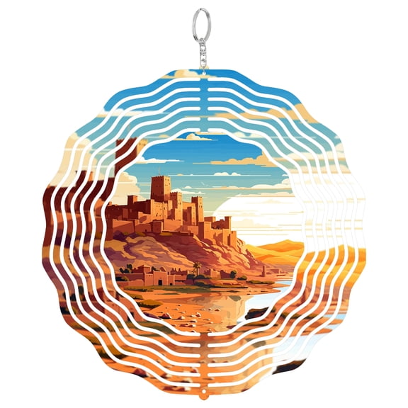 Ait Benhaddou Morocco Clay 3D Wind Spinner Stainless Steel Kinetic Art Desert Garden Decor Kasbah Travel Gift