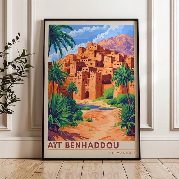 Ait Benhaddou Travel Poster - Morocco Wall Art Print, Atlas Mountains Home & Office Decor, Gift Idea, Ouarzazate Travel Print Wall Art, Modern Wall Decor, 24x36 UNFRAMED