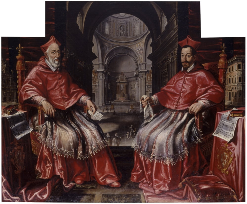 Ait Of The Customer Cardinal Alessandro And Odoardo Farnese With The Church Of Jesus As A Background Canvas Art - (24 x 18)