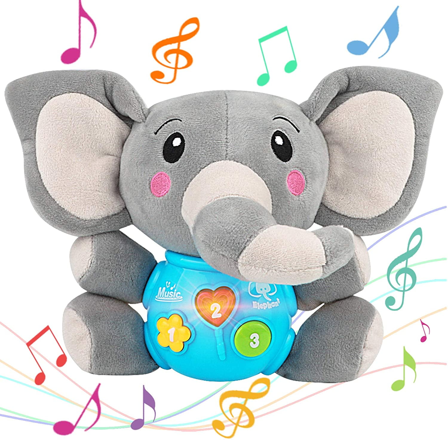 Gray Plush Musical Elephant Toy with Lights and Sounds