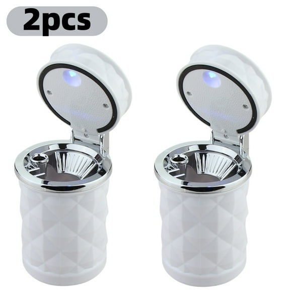Aiteng 2 Pack Auto Car Ashtray, Portable with Blue LED Light Ashtray, Smokeless Smoking Stand Cylinder Cup Holder, White