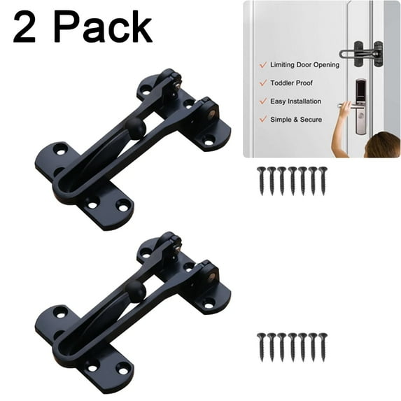 Aiteng 2Pcs Door Lock, Durable Door Security Latch, Extra Door Lock from Inside Suitable for Home and Hotel, Black
