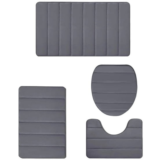 Aiteng 4 Pcs Bathroom Rug Sets, Modern Memory Foam Bath Mat, Non Slip Super Absorbent Soft Bathroom Mats Toilet Mats Washable, Dark Gray