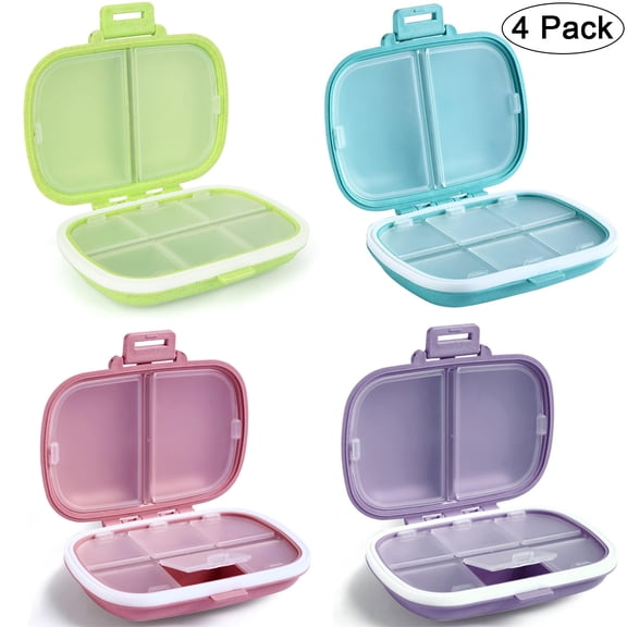 Aiteng 4Pcs Travel Pill Organizer, 8 Compartments Daily Pill Box to Hold Vitamins, Portable Small Pill Container for Pocket Purse Medicine Organizer