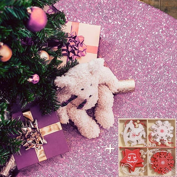 Aiteng Christmas Tree Skirt, 36 Inch Sequin Tree Skirts Glitter Xmas Tree Mat for Christmas Tree Decorations, Pink
