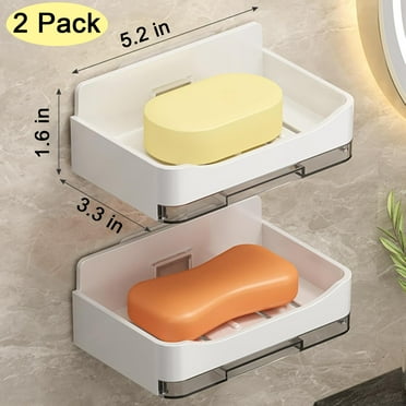 Aiteng 2Pcs Soap Holder Shower, Wall Mounted Suction Cup Soap Dish, Soap Holder for Shower Wall, White