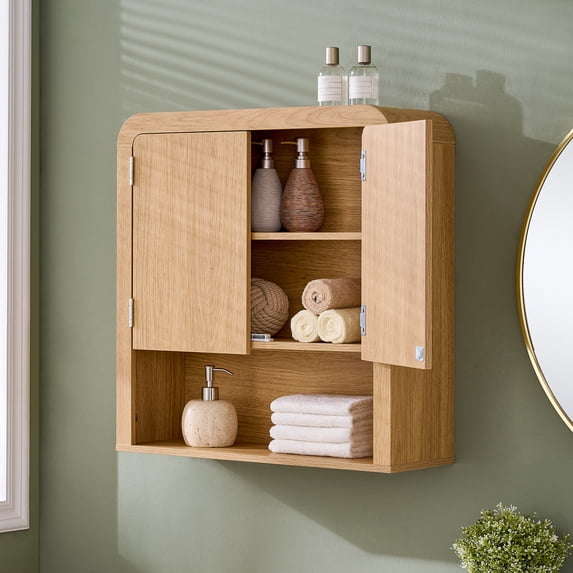 Aitjunz 23" W Bathroom Wall Storage Cabinet, Wood Medicine Cabinet with Doors and Adjustable Shelf, Over the Toilet Storage Cabinet for Bathroom, Laundry Room and Kitchen, Natura