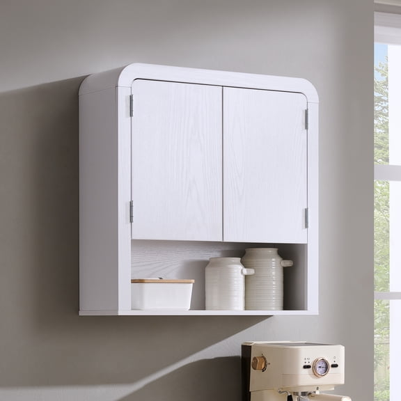 Aitjunz 23" W Kitchen Wall Cabinet, Wooden Wall Mounted Cabinet with Doors and Adjustable Shelf for Dining Room and Bathroom, White