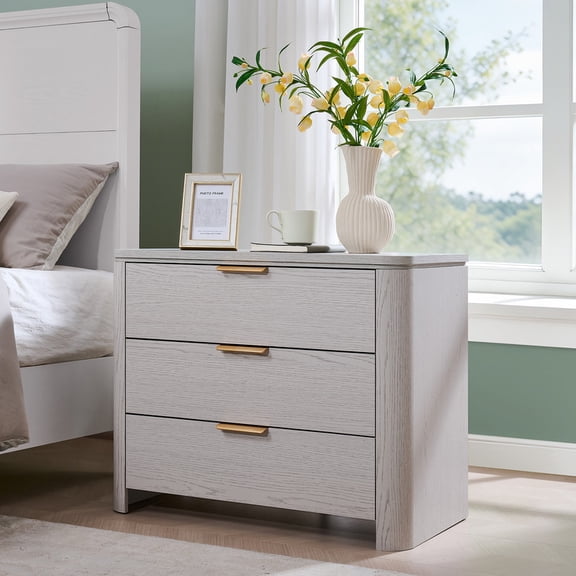 Aitjunz 29" W Modern Nightstand with 3 Large Storage Drawers, Wood Bedside Table, Light Gray