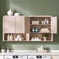 thumbnail image 1 of Aitjunz 46" W Bathroom Wall Storage Cabinet, Wood Medicine Cabinet with Doors and Adjustable Shelf, Over the Toilet Storage Cabinet for Bathroom, Laundry Room and Kitchen, Cream, 1 of 8