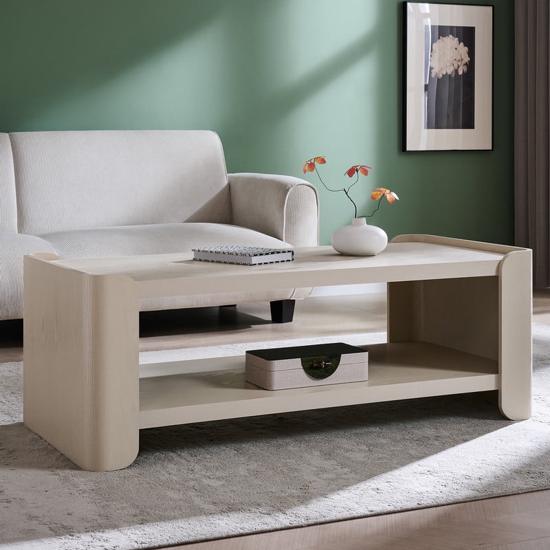 Aitjunz 48" Modern Wood Coffee Table with 2-Tier Storage Shelf and ...