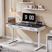 Aitjunz 55.1" Electric Standing Desk with 3 Drawers, Height-Adjustable Gaming Computer Desk with Memory Preset for Home Office, White