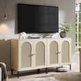 thumbnail image 1 of Aitjunz 61.75'' W Modern TV Console, Wooden TV Stand up to 70 Inch, Mid Century TV Cabient w/Adjustable Shelves for Storage, Arched Fluted Doors Design for Living Room, Cream, 1 of 6