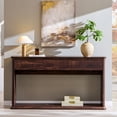 thumbnail image 1 of Aitjunz 63" Console Table with 2 Drawers and Storage Shelf, Waterfall Wood Grain Entryway Table with Curved Edges, Long Sofa Table for Living Room, Hallway and Foyer, 1 of 6