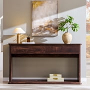 Aitjunz 63" Console Table with 2 Drawers and Storage Shelf, Waterfall Wood Grain Entryway Table with Curved Edges, Long Sofa Table for Living Room, Hallway and Foyer