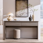 Aitjunz 63" Console Table with 2 Drawers and Storage Shelf, Waterfall Wood Grain Entryway Table with Curved Edges, Long Sofa Table for Living Room, Hallway and 