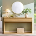 thumbnail image 1 of Aitjunz 63" Console Table with 2 Drawers and Storage Shelf, Waterfall Wood Grain Entryway Table with Curved Edges, Long Sofa Table for Living Room, Hallway and Foyer, 1 of 6