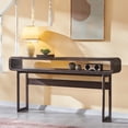 thumbnail image 1 of Aitjunz 63" Modern Entryway Table, Wood Console Table with Open Storage Shelf and Curved Edges, Brown, 1 of 6