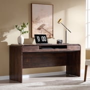 Aitjunz 63" Modern Office Desk with 2 Drawers and Keyboard Tray Storage, Wood Computer Desk w/Charging Station & Curved Edge Design for Home Office, Bedroom, Study Room, Natural