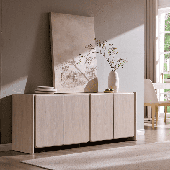 Aitjunz 66" Buffet Cabinet with Storage, Modern Sideboard w/Curved Edges & Adjustable Shelves, Cream