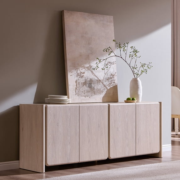 Aitjunz 66" Buffet Cabinet with Storage, Modern Sideboard w/Curved Edges & Adjustable Shelves, Cream