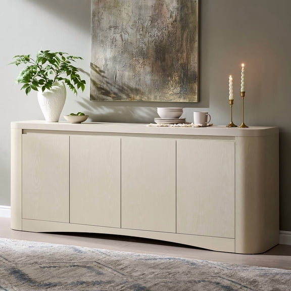 Aitjunz 70" Buffet Cabinet with 4 Doors, Modern Sideboard with Adjustable Shelves, Rounded Corners and Cable Management, Storage Cabinet for Dining Room and Kitchen, Cream