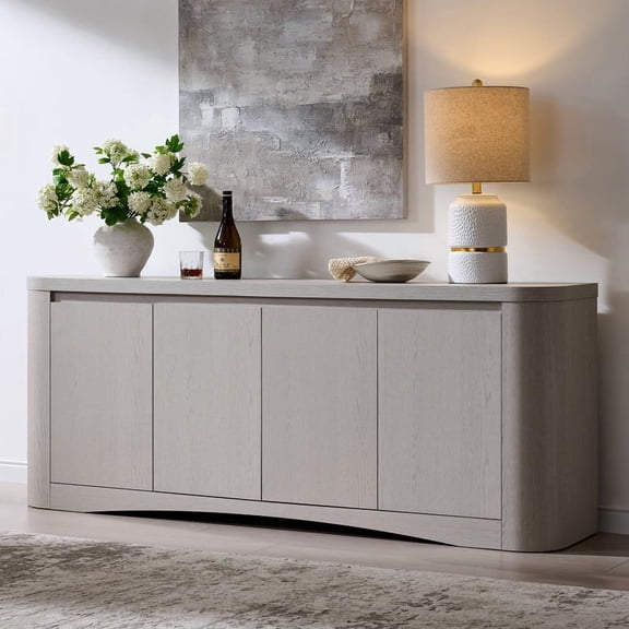 Aitjunz 70" Buffet Cabinet with 4 Doors, Modern Sideboard with Adjustable Shelves, Rounded Corners and Cable Management, Storage Cabinet for Dining Room and Kitchen, Light Grey