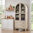 thumbnail image 1 of Aitjunz 71" Tall Arched Storage Cabinet with Glass Doors & 2 Drawers, Farmhouse Wood Pantry Cabinet w/ Adjustable Shelves for Bathroom, Kitchen & Living Room, Cream, 1 of 7